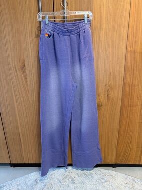 Aviator Nation Women’s Purple Wide-Leg Sweatpants with Lightning Stitch